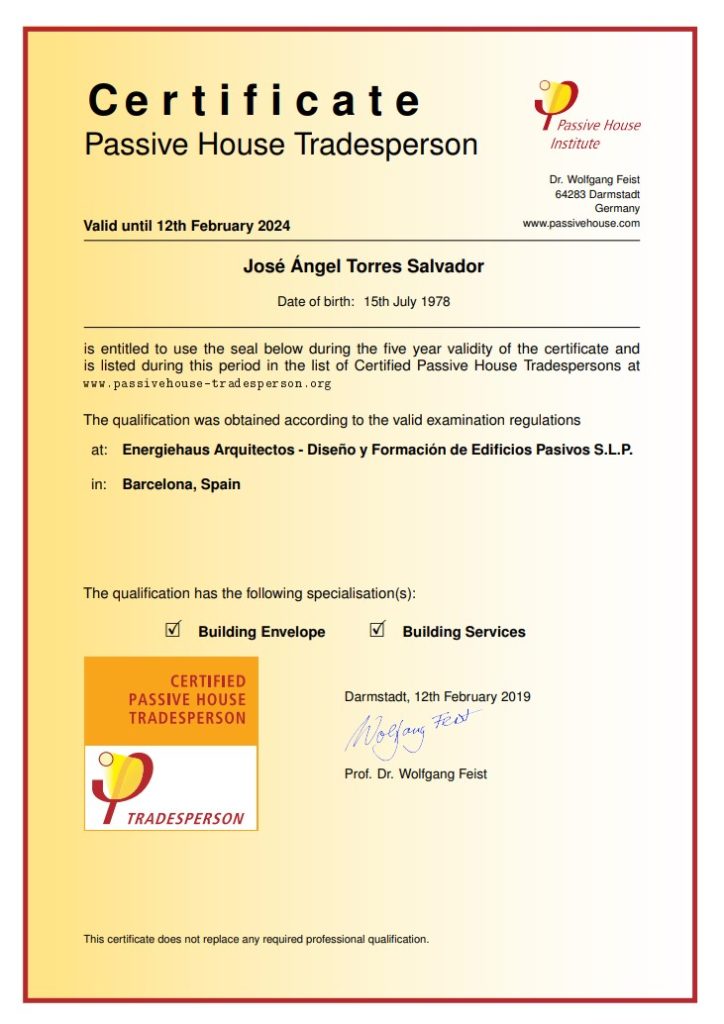 certificado passive house tradesperson